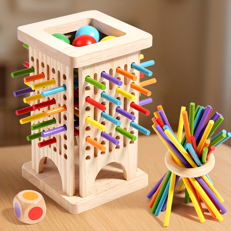 Board Game Quarto - Montessori Houten Bordspel Kleurrijke Stokken Dobbelstenen